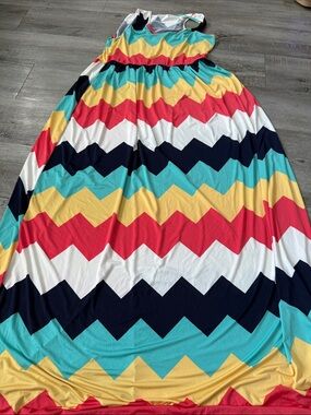 Colorblock Chevron Maxi Skirt in Teal, Yellow, Red & Navy